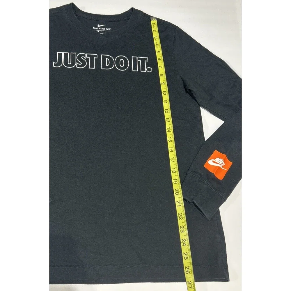 Nike Mens Just Do It Long Sleeve Graphic T Shirt Black Orange Patch Size Small